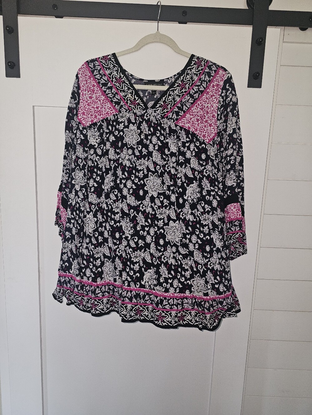 Lane Bryant Black and Pink Floral V-Neck Tunic